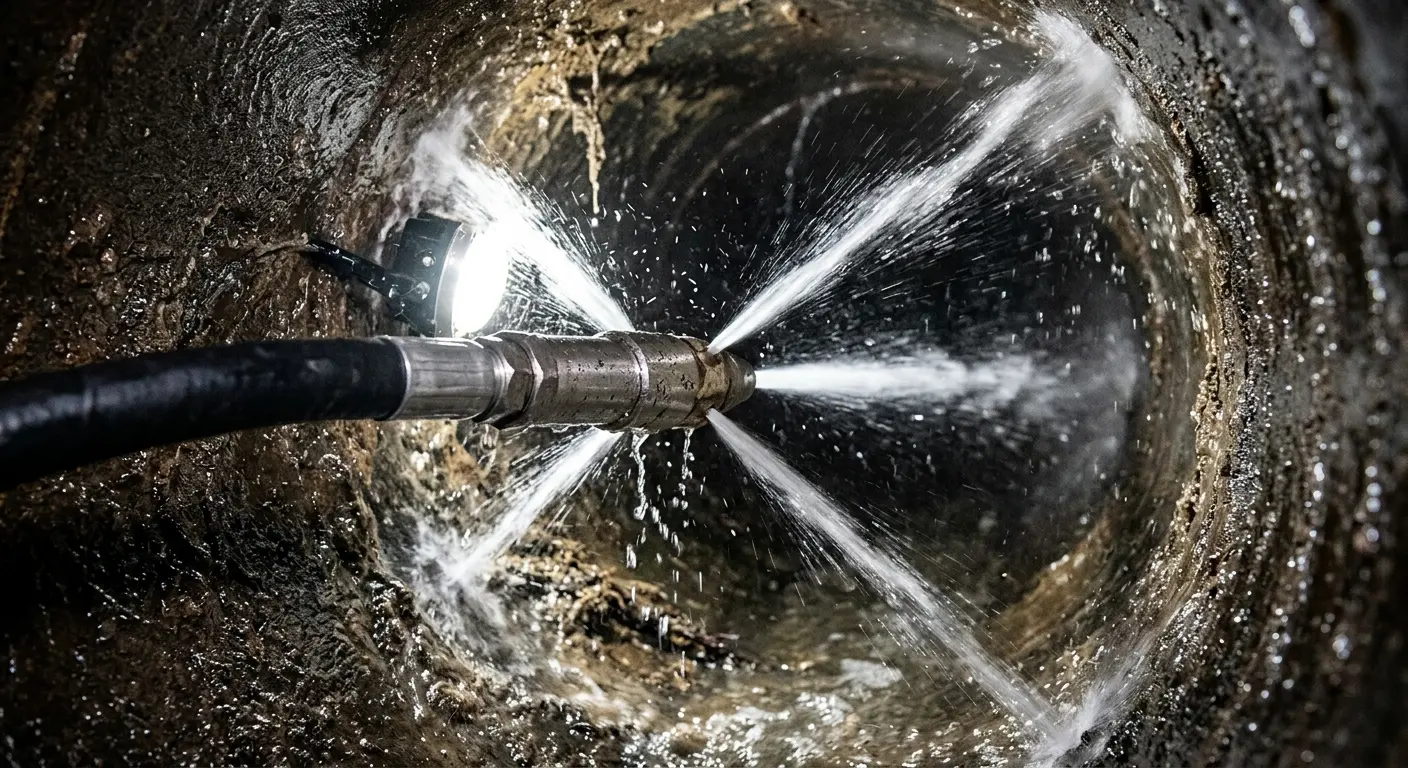 High-pressure hydro jetting nozzle cleaning sewer pipe for Sewer Cleanout in Park Ridge
